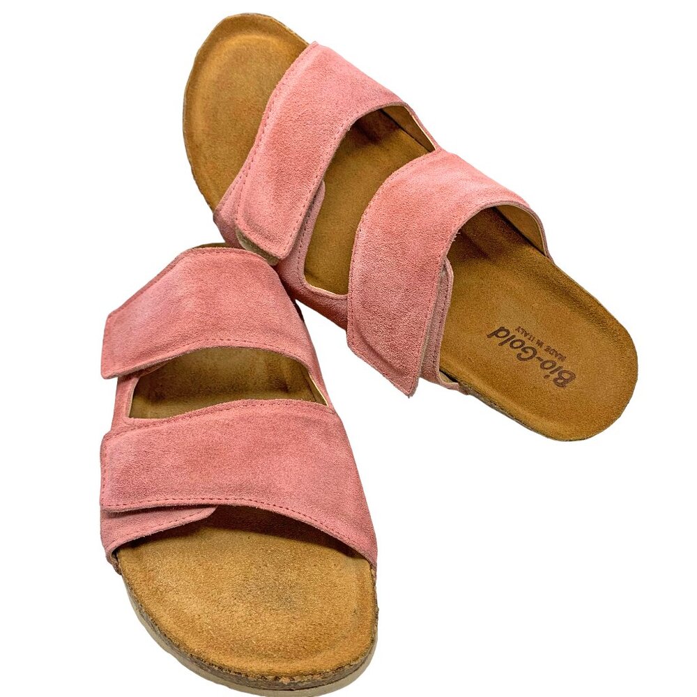 Bio Gold‎ Blush Suede Double Padded Strap Foot Bed Sandal Slides